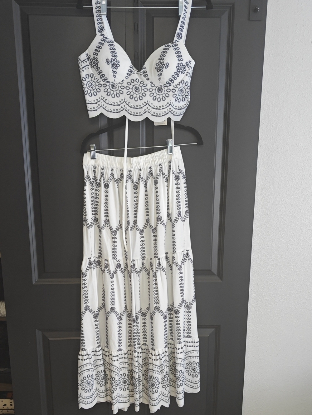 Commense White Maxi Two-Piece Dress with Navy Details
